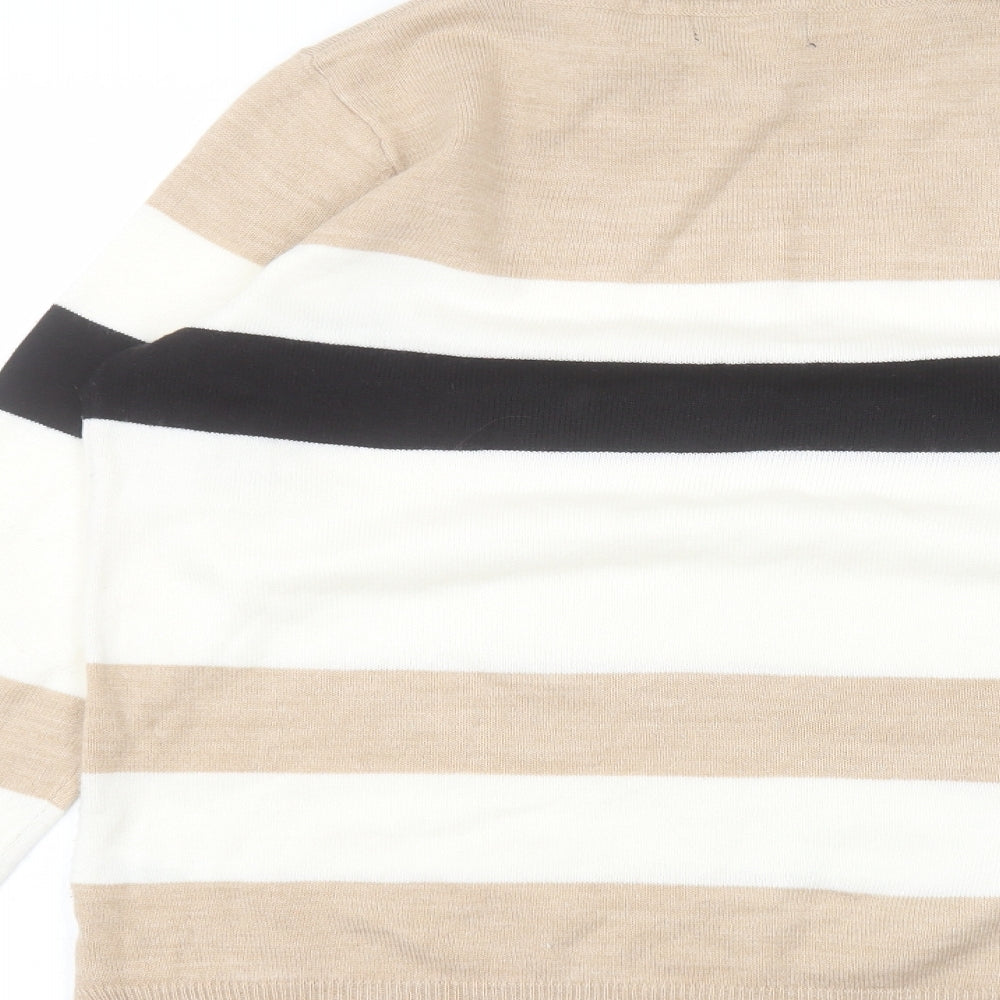 Matalan Womens White Striped Acrylic Basic T-Shirt Size 14 Roll Neck
