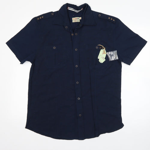 Duke Linen Mens Blue  Cotton  Button-Up Size M Collared