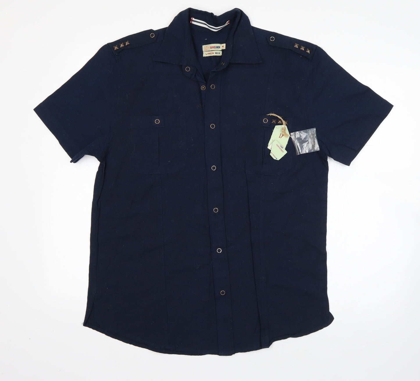 Duke Linen Mens Blue  Cotton  Button-Up Size M Collared