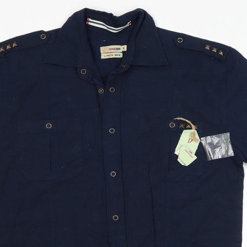 Duke Linen Mens Blue  Cotton  Button-Up Size M Collared