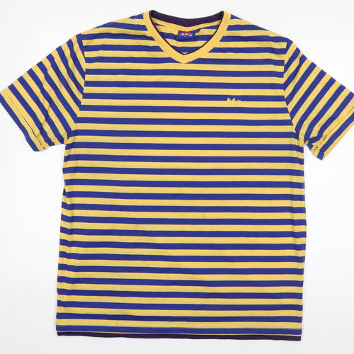 Lee Cooper Mens Multicoloured Striped Polyester  T-Shirt Size M V-Neck