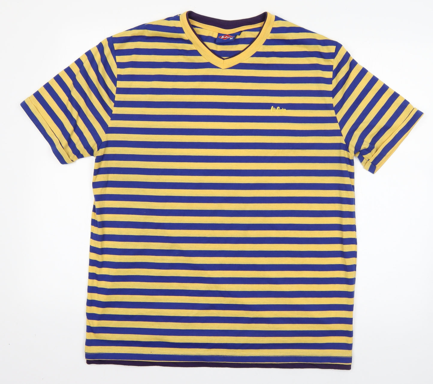 Lee Cooper Mens Multicoloured Striped Polyester  T-Shirt Size M V-Neck