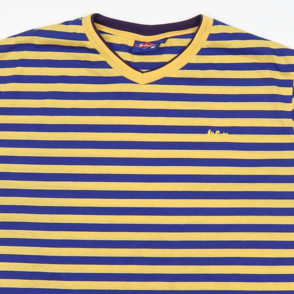 Lee Cooper Mens Multicoloured Striped Polyester  T-Shirt Size M V-Neck