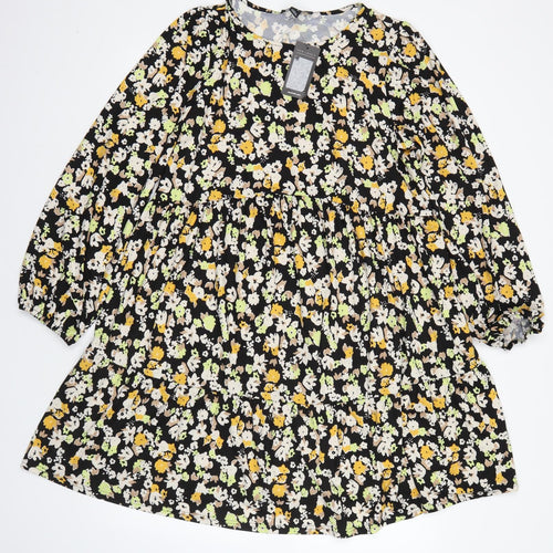 New Look Womens Multicoloured Floral Polyester A-Line  Size 14 Round Neck