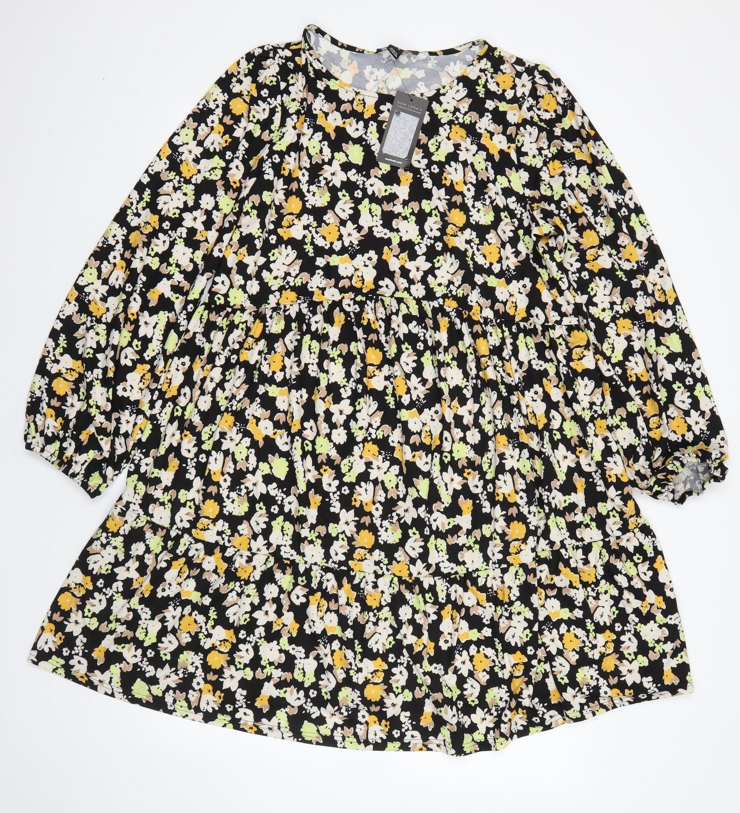 New Look Womens Multicoloured Floral Polyester A-Line  Size 14 Round Neck