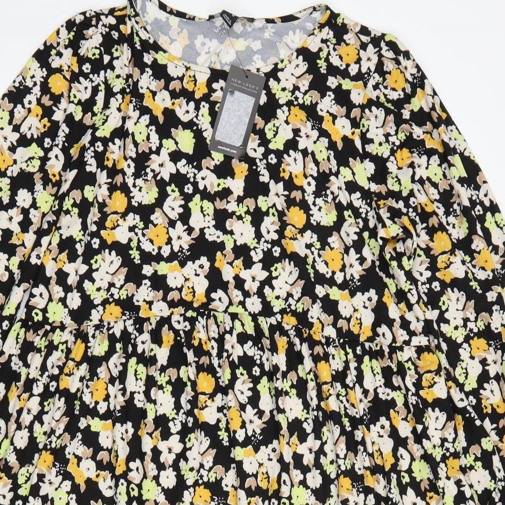 New Look Womens Multicoloured Floral Polyester A-Line  Size 14 Round Neck
