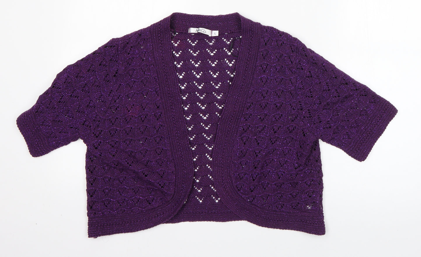 M&Co Womens Purple V-Neck  Cotton Cardigan Jumper Size L
