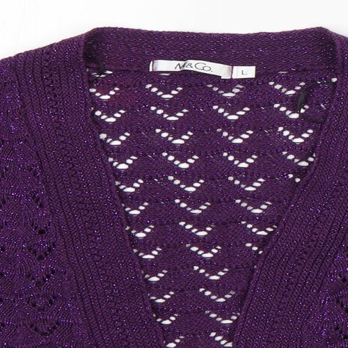 M&Co Womens Purple V-Neck  Cotton Cardigan Jumper Size L