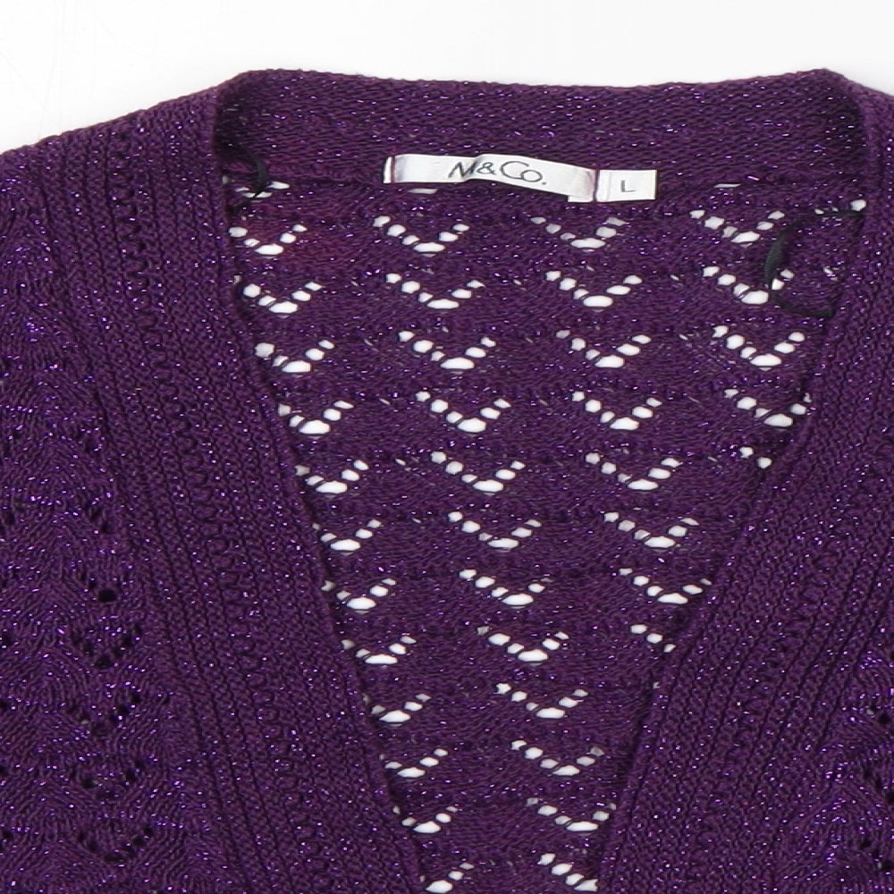M&Co Womens Purple V-Neck  Cotton Cardigan Jumper Size L