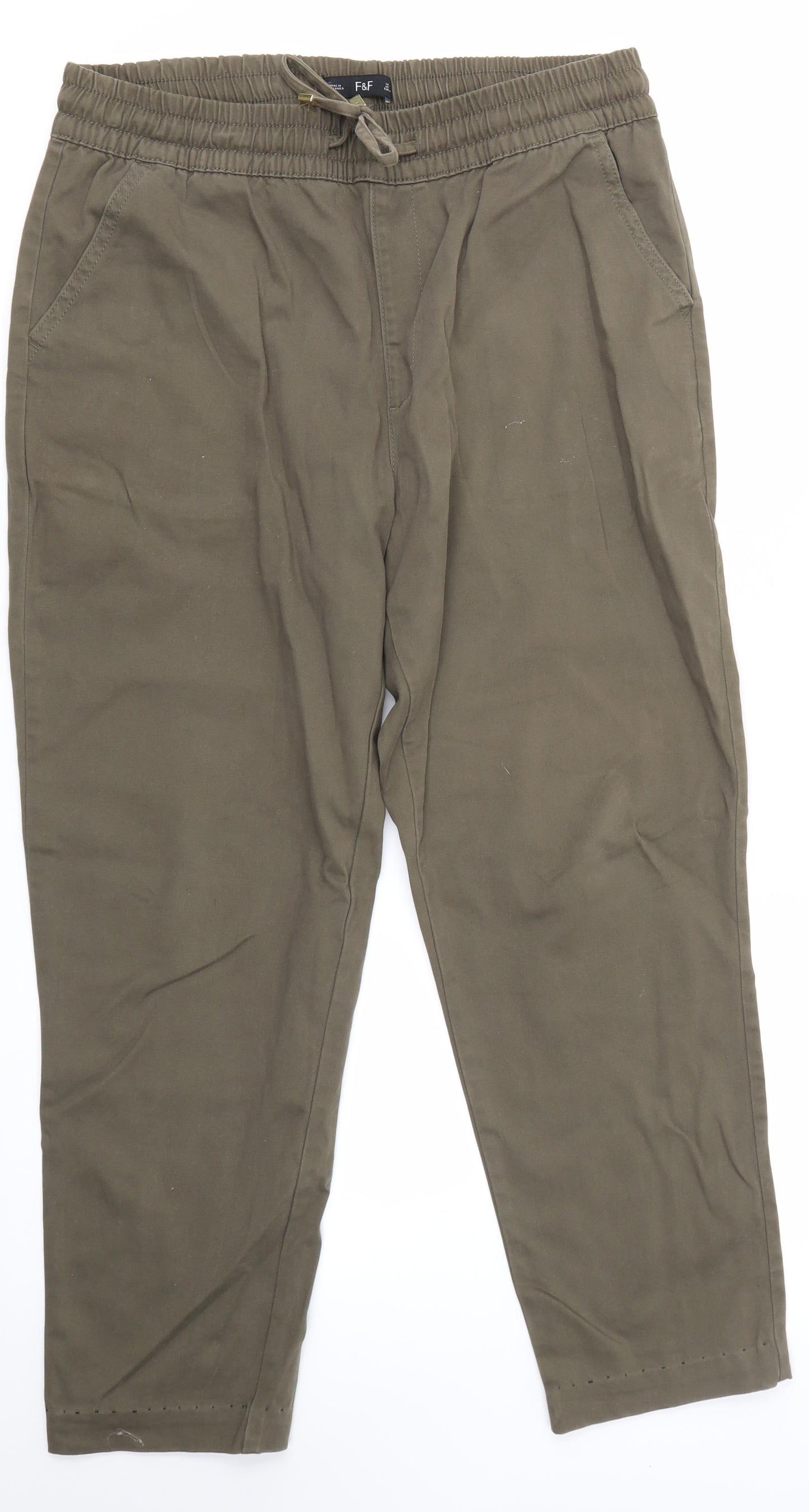 F&F Womens Green  Cotton Trousers  Size 12 L25 in Regular