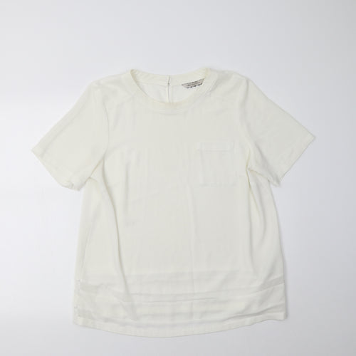 M&S Womens Ivory  Polyester Basic Blouse Size 14 Crew Neck