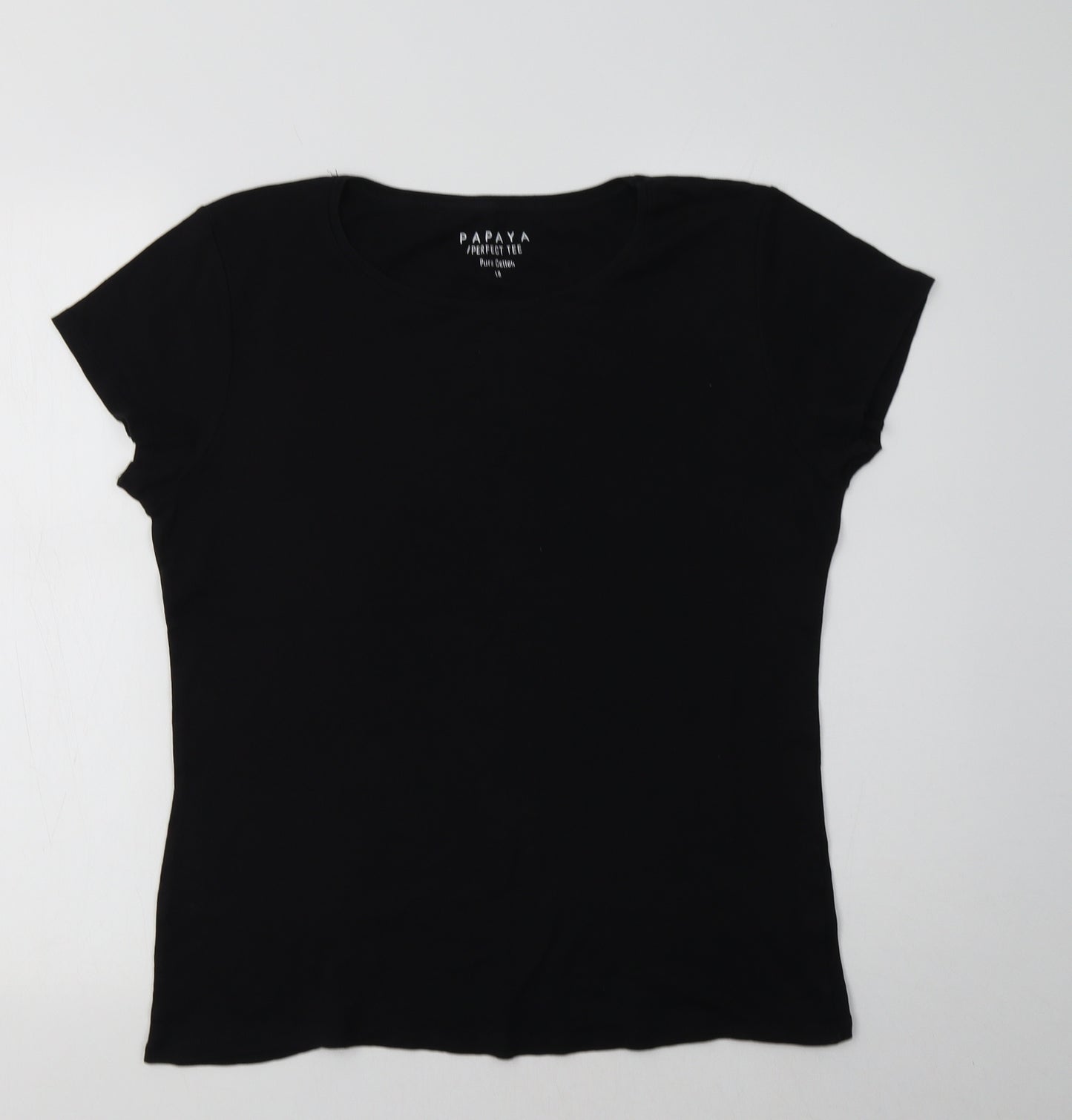 Papaya Womens Black  Cotton Basic T-Shirt Size 18 Crew Neck
