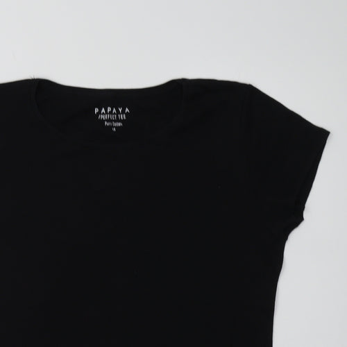 Papaya Womens Black  Cotton Basic T-Shirt Size 18 Crew Neck