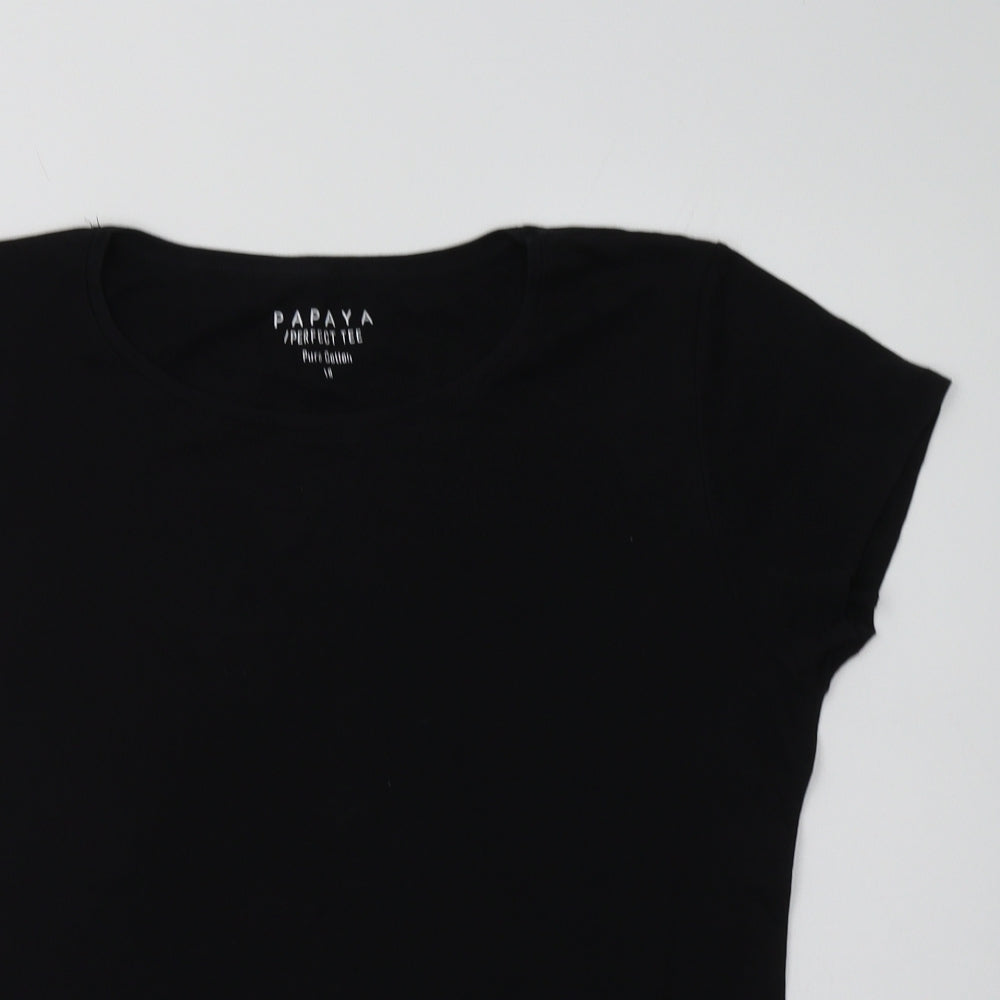 Papaya Womens Black  Cotton Basic T-Shirt Size 18 Crew Neck