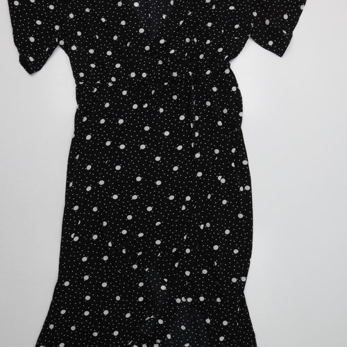New Look Womens Black Polka Dot Polyester Wrap Dress  Size 26 V-Neck