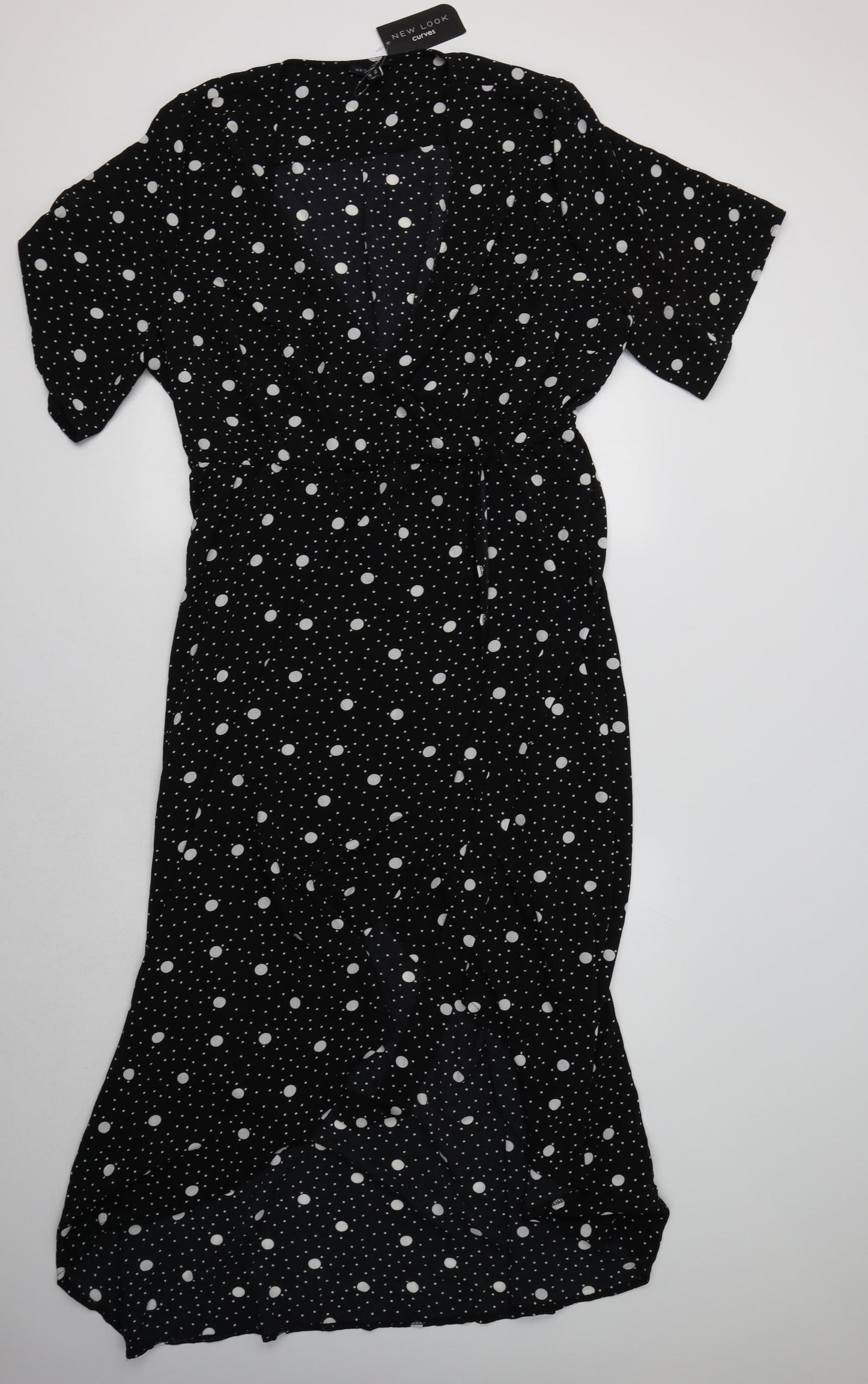 New Look Womens Black Polka Dot Polyester Wrap Dress  Size 26 V-Neck