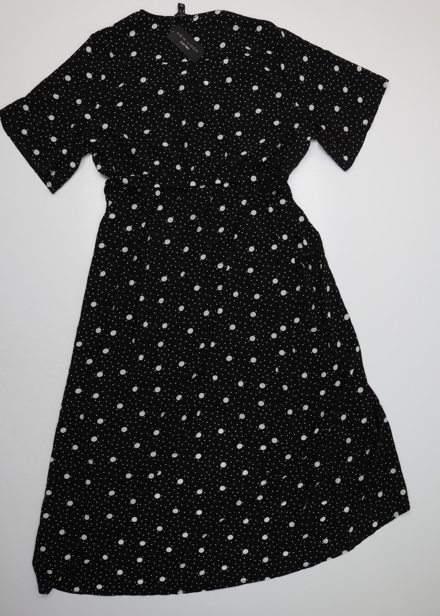 New Look Womens Black Polka Dot Polyester Wrap Dress  Size 26 V-Neck