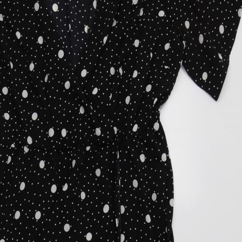 New Look Womens Black Polka Dot Polyester Wrap Dress  Size 26 V-Neck