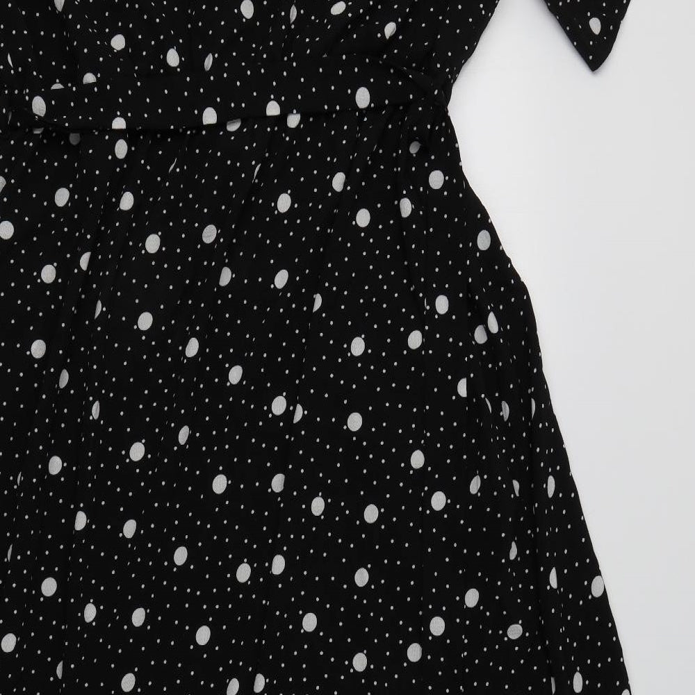 New Look Womens Black Polka Dot Polyester Wrap Dress  Size 26 V-Neck