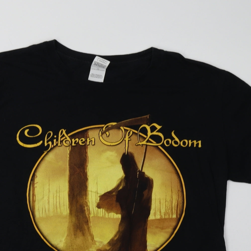 Gildan Mens Black  Cotton  T-Shirt Size L Crew Neck  - Children Of Bodom
