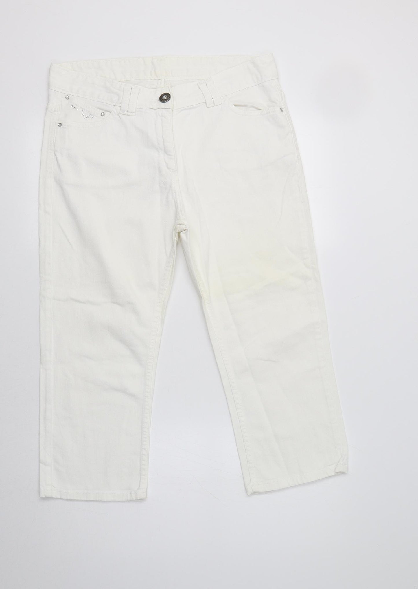 M&S Womens White  Cotton Cropped Jeans Size 14 L22 in Regular