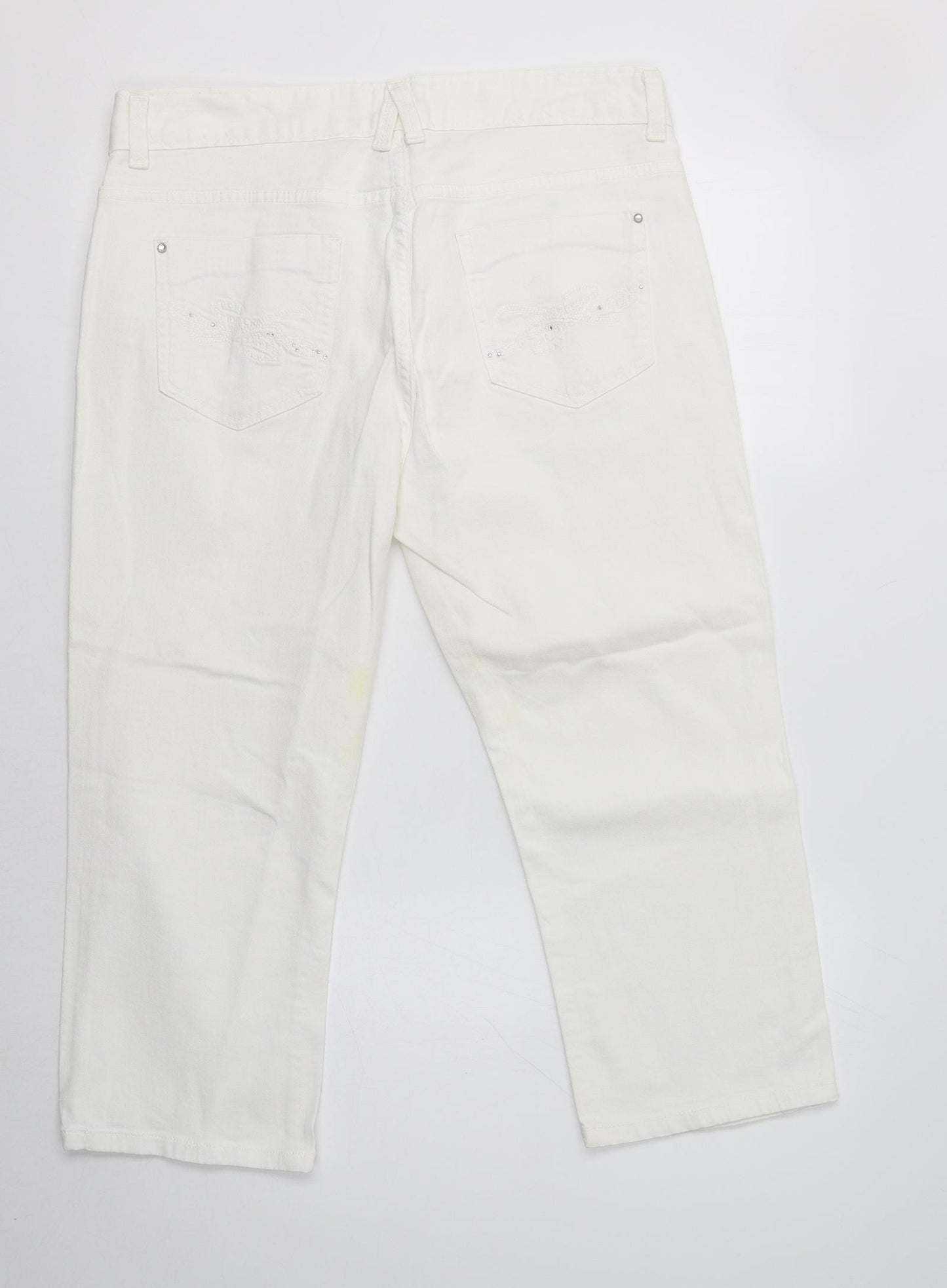M&S Womens White  Cotton Cropped Jeans Size 14 L22 in Regular