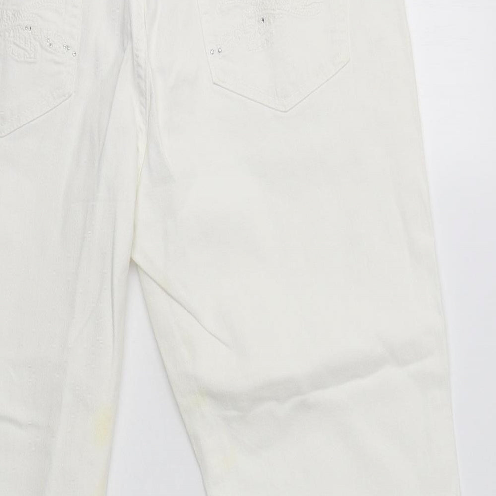 M&S Womens White  Cotton Cropped Jeans Size 14 L22 in Regular