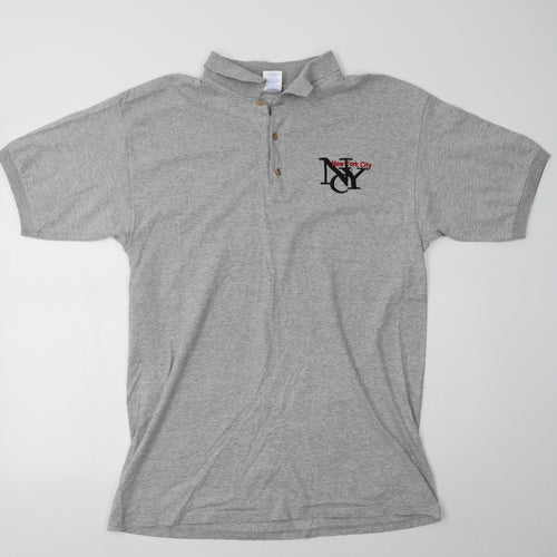 Gildan Mens Grey  Cotton  Polo Size L Collared  - NYC