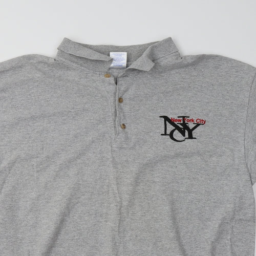 Gildan Mens Grey  Cotton  Polo Size L Collared  - NYC