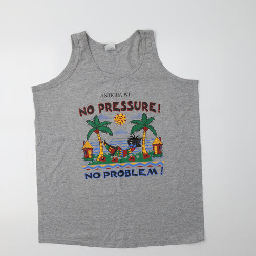 Anvil Womens Grey  Cotton Basic Tank Size L Crew Neck - Antigua