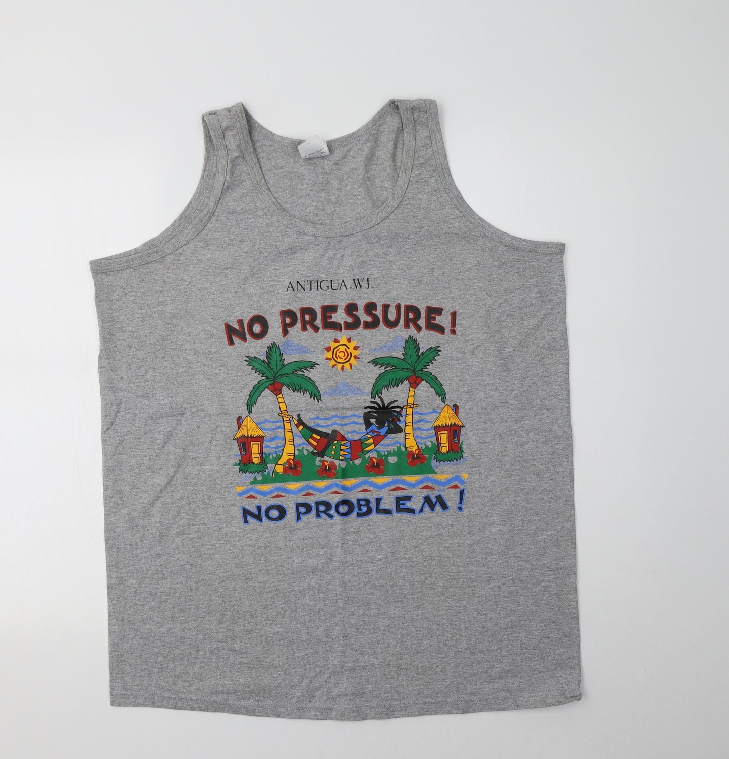 Anvil Womens Grey  Cotton Basic Tank Size L Crew Neck - Antigua