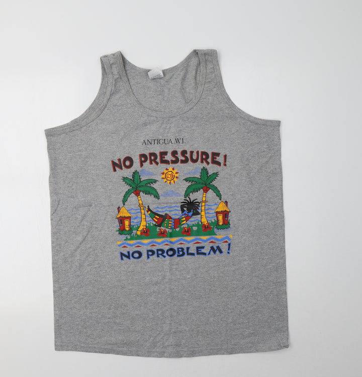 Anvil Womens Grey  Cotton Basic Tank Size L Crew Neck - Antigua