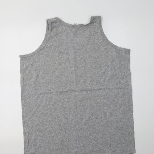 Anvil Womens Grey  Cotton Basic Tank Size L Crew Neck - Antigua