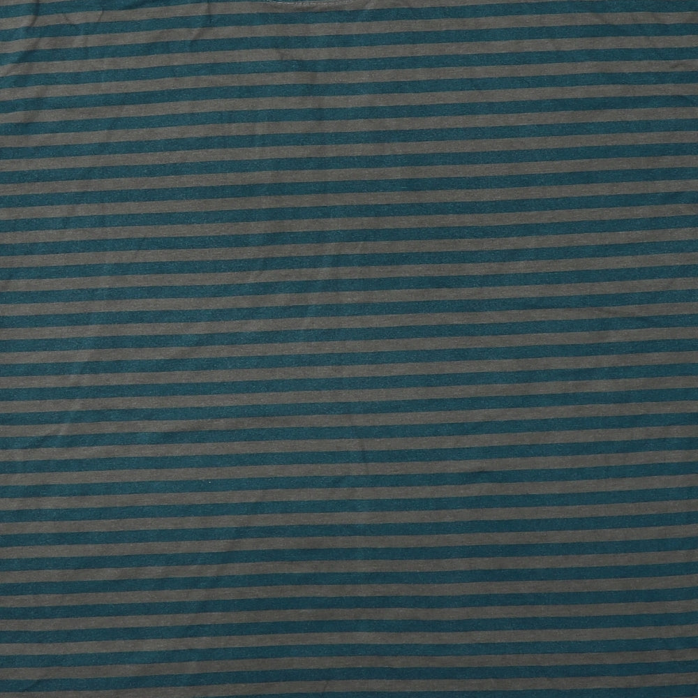BHS Mens Green Striped Cotton  T-Shirt Size L Crew Neck