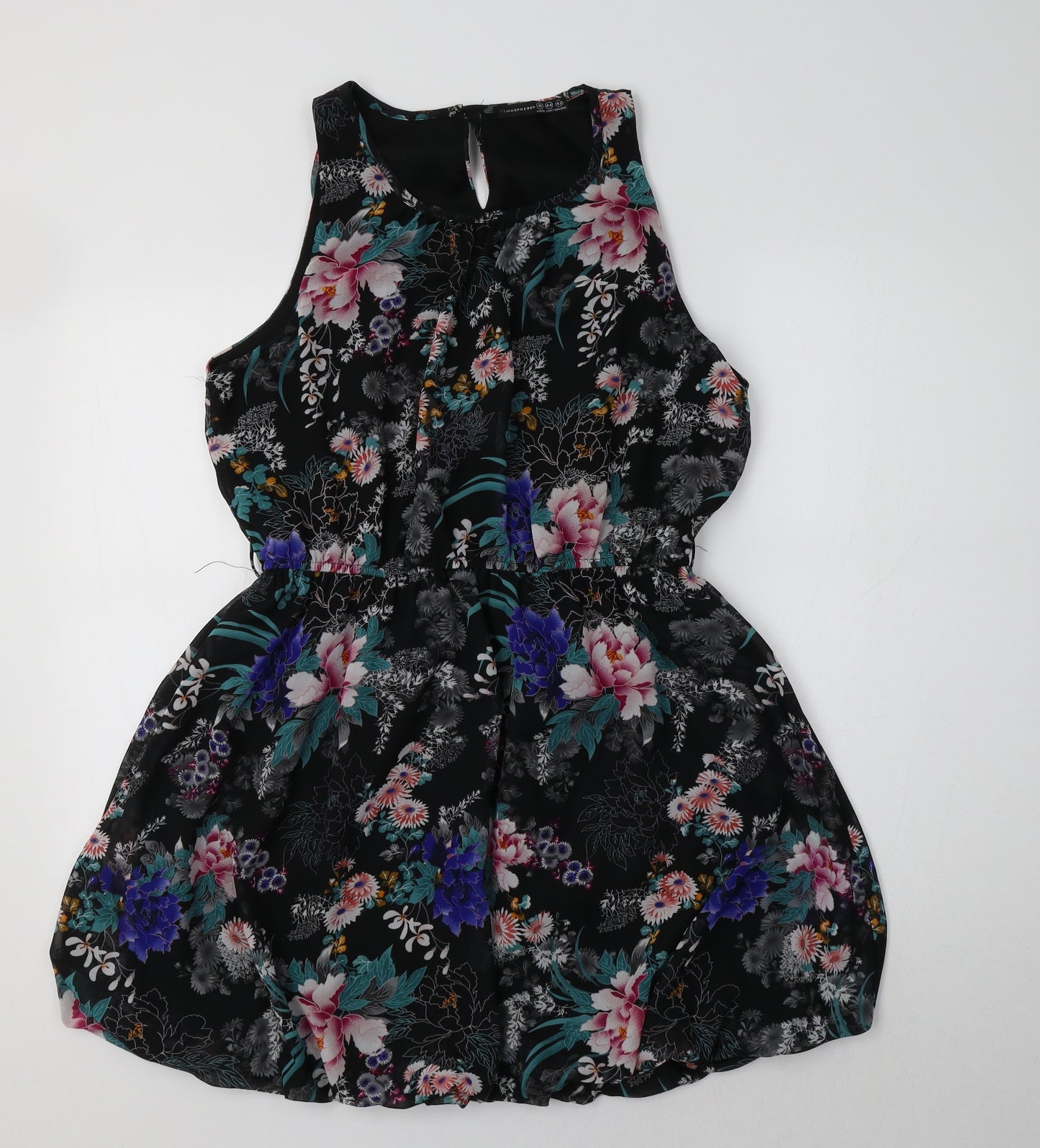 Primark Womens Black Floral Polyester Fit & Flare  Size 16 Round Neck