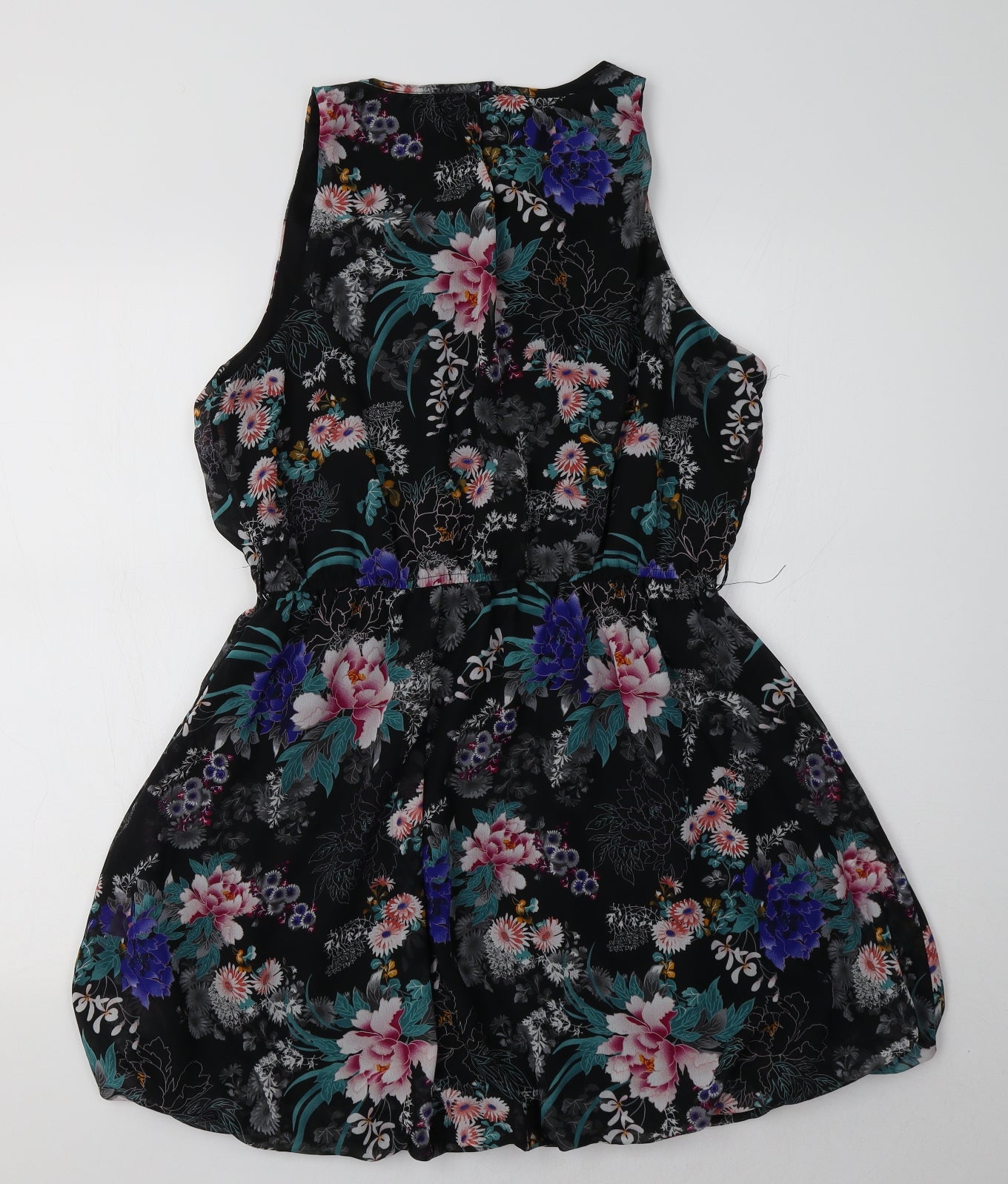 Primark Womens Black Floral Polyester Fit & Flare  Size 16 Round Neck