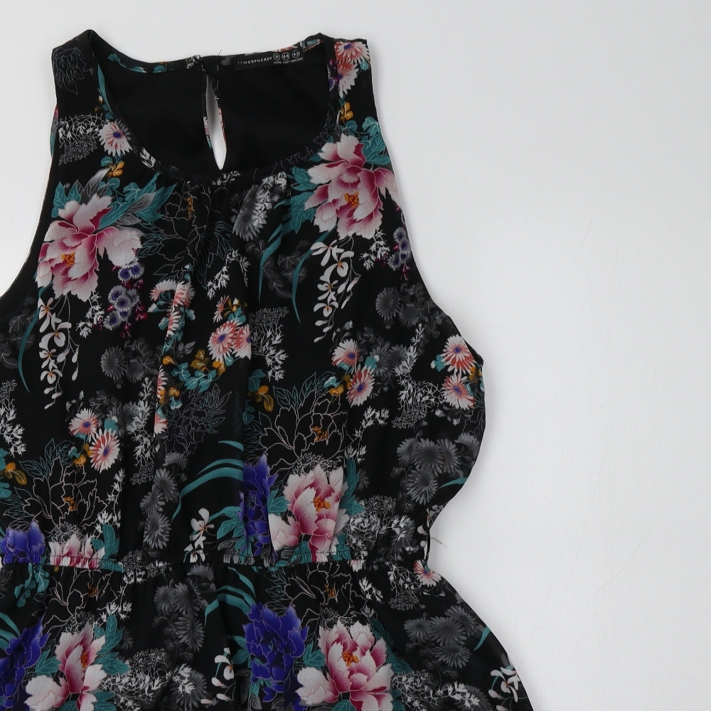 Primark Womens Black Floral Polyester Fit & Flare  Size 16 Round Neck