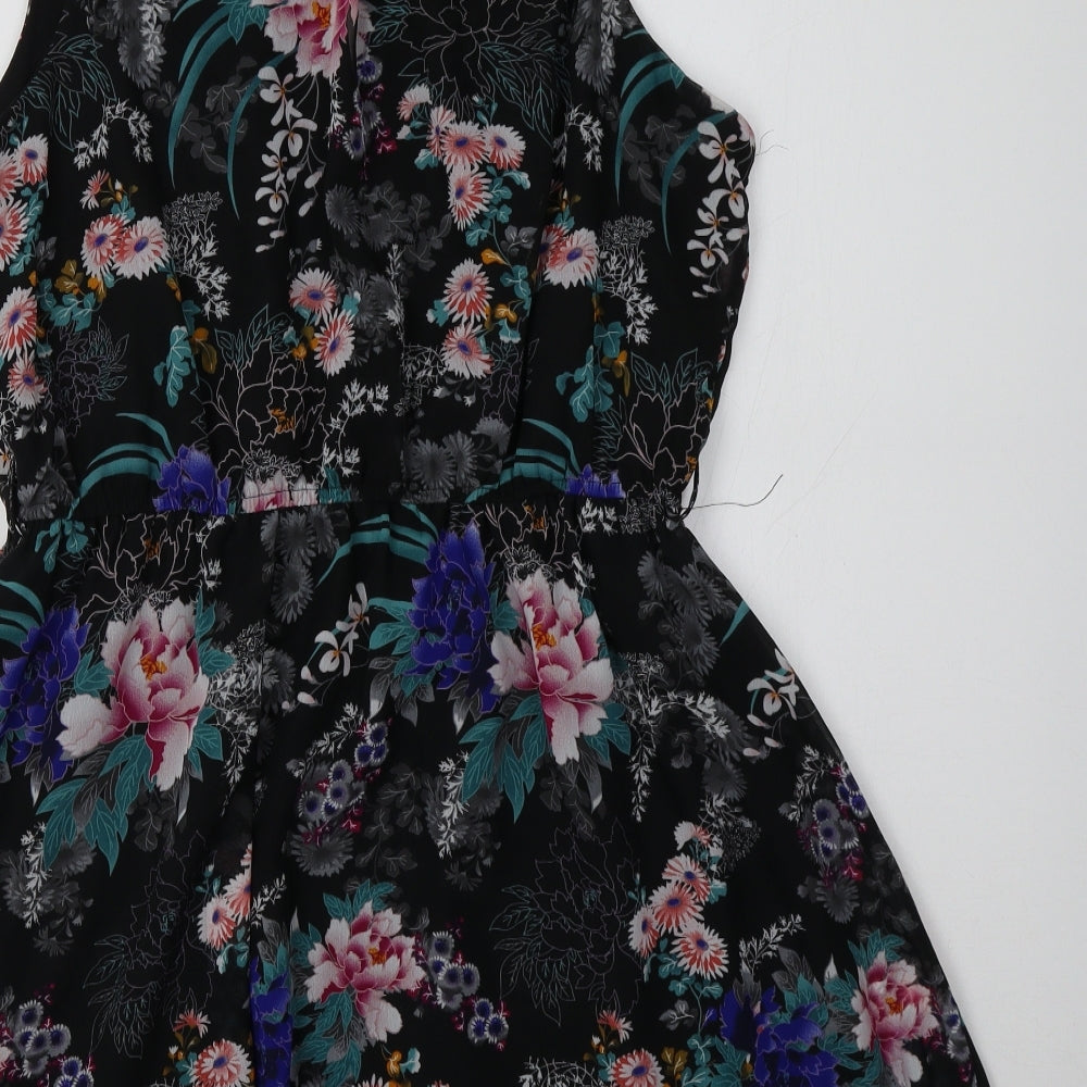Primark Womens Black Floral Polyester Fit & Flare  Size 16 Round Neck