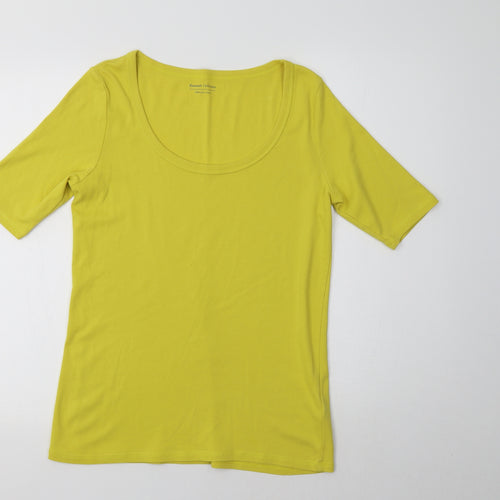 M&S Womens Yellow  Cotton Basic T-Shirt Size 14 Scoop Neck
