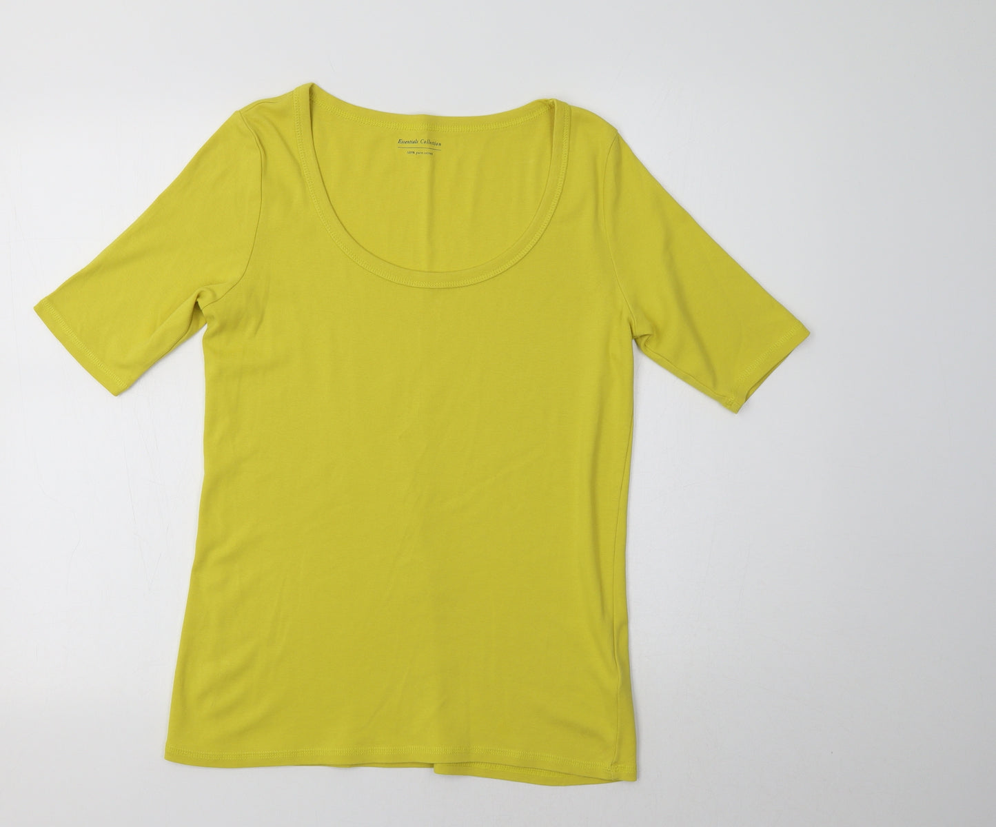 M&S Womens Yellow  Cotton Basic T-Shirt Size 14 Scoop Neck