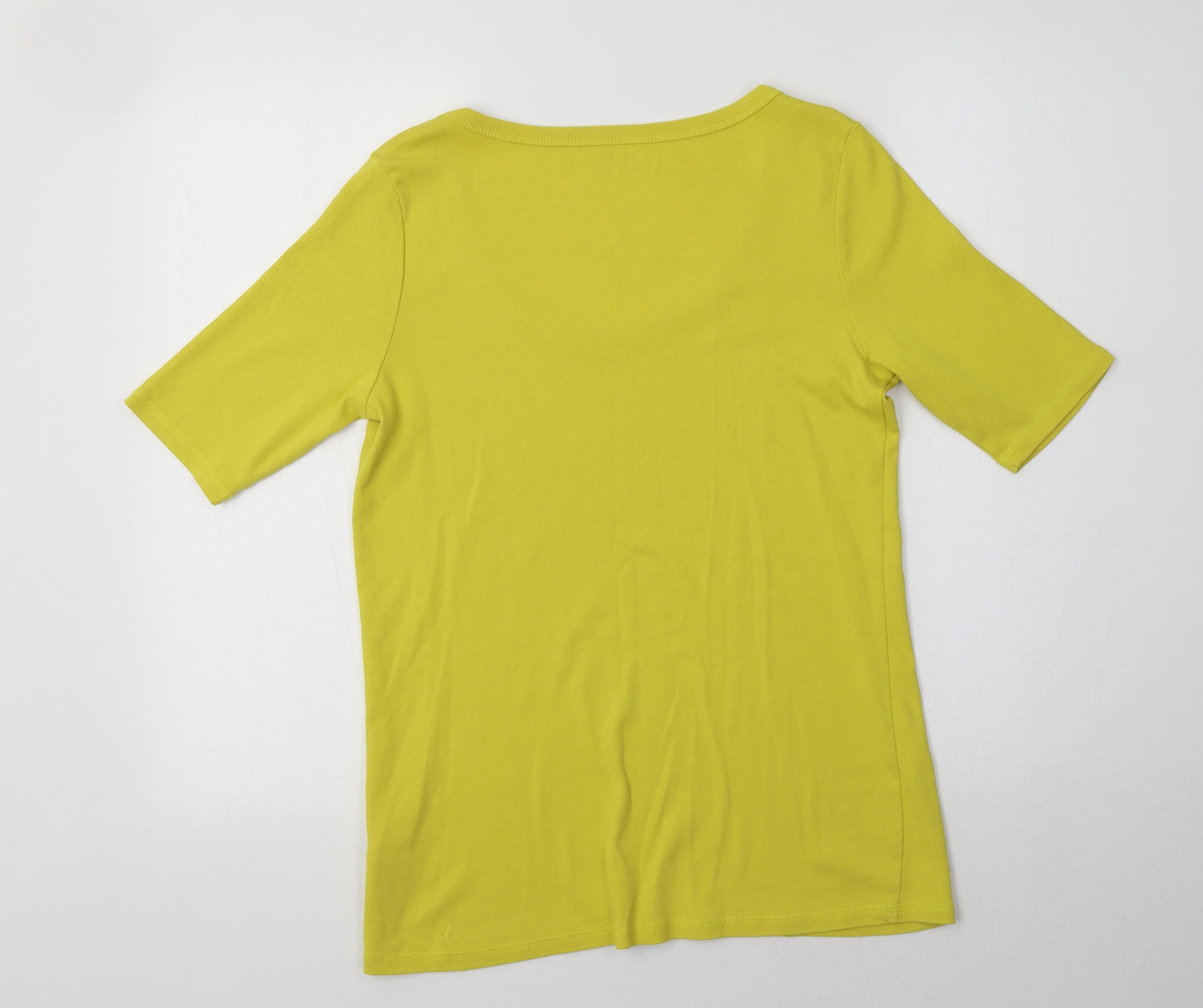M&S Womens Yellow  Cotton Basic T-Shirt Size 14 Scoop Neck