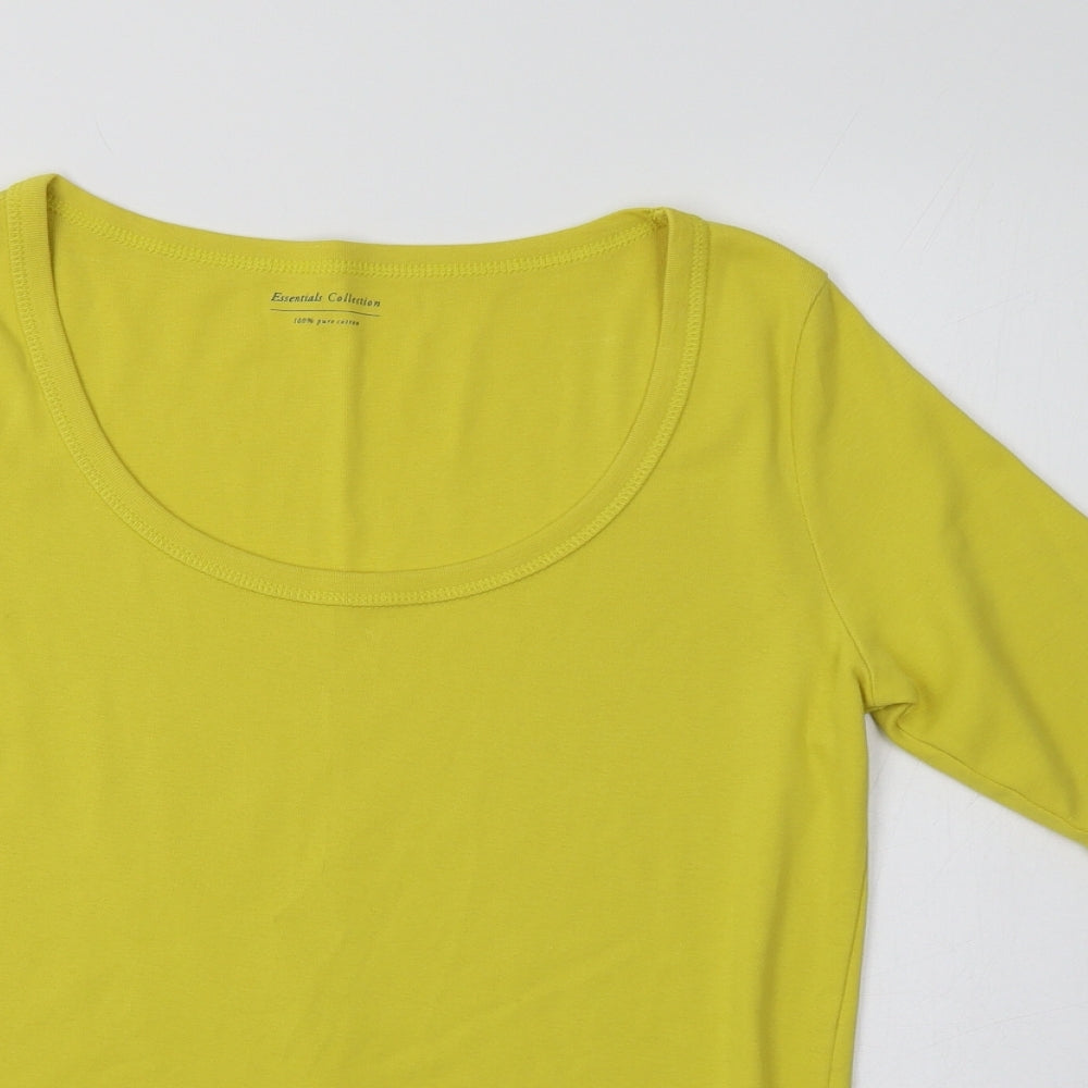 M&S Womens Yellow  Cotton Basic T-Shirt Size 14 Scoop Neck