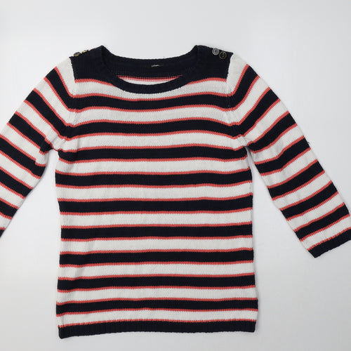 Preworn Womens Multicoloured Round Neck Striped Cotton Pullover Jumper Size M