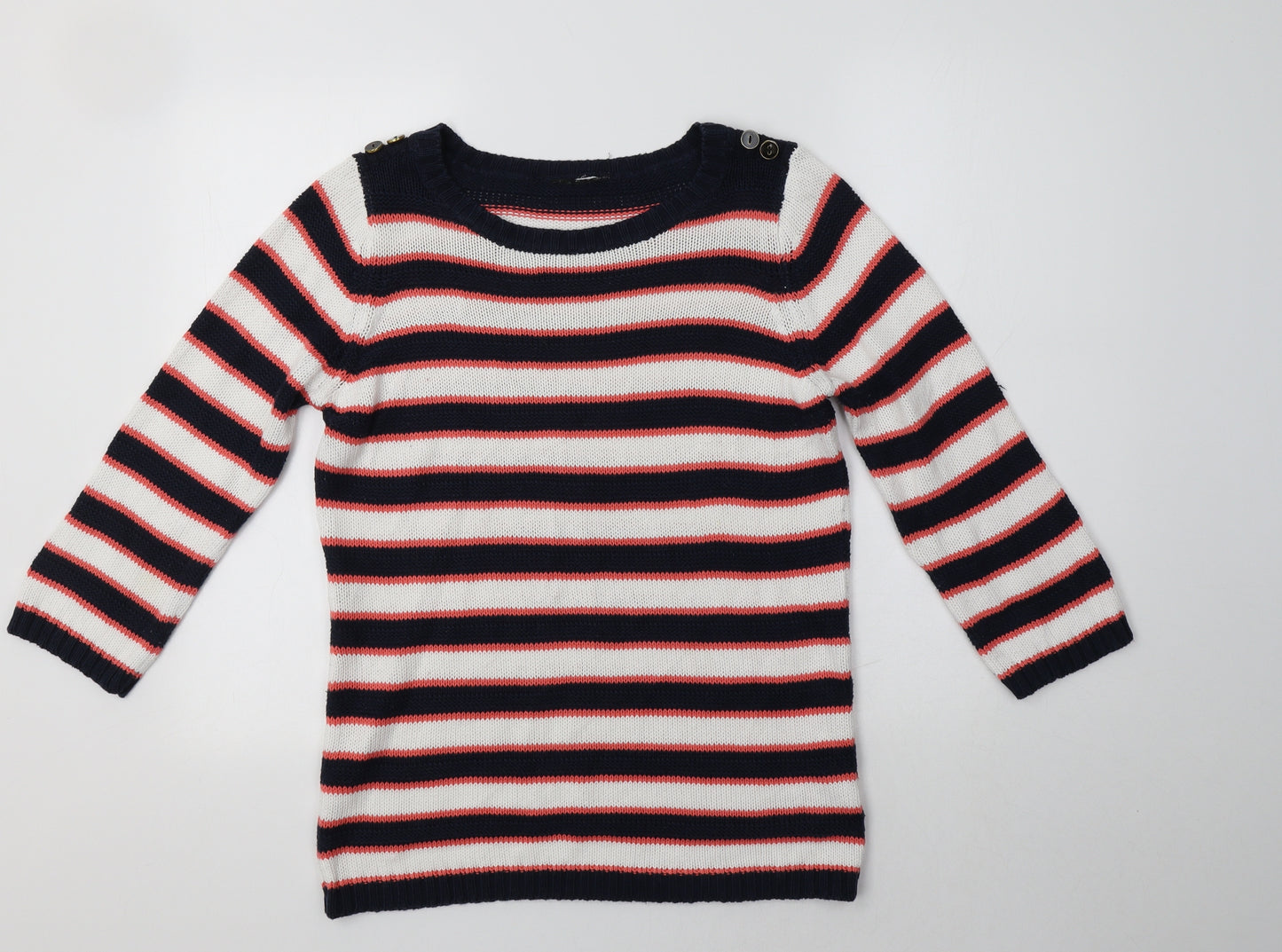 Preworn Womens Multicoloured Round Neck Striped Cotton Pullover Jumper Size M