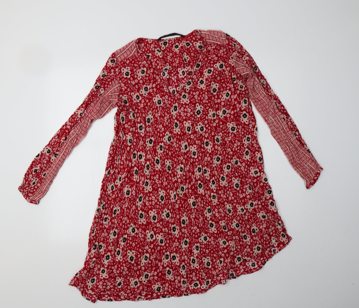 Zara Womens Red Floral  A-Line  Size S V-Neck