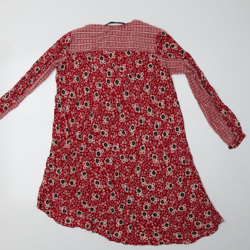 Zara Womens Red Floral  A-Line  Size S V-Neck