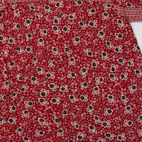 Zara Womens Red Floral  A-Line  Size S V-Neck