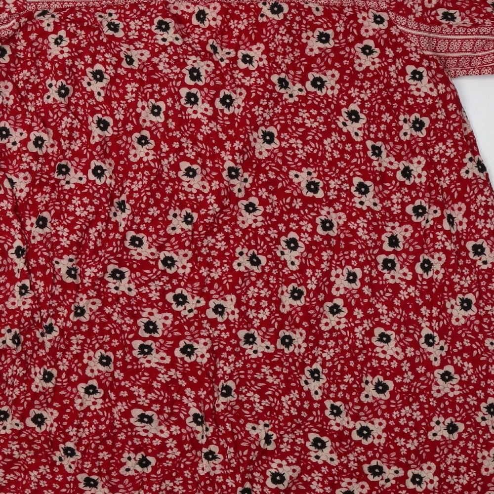 Zara Womens Red Floral  A-Line  Size S V-Neck