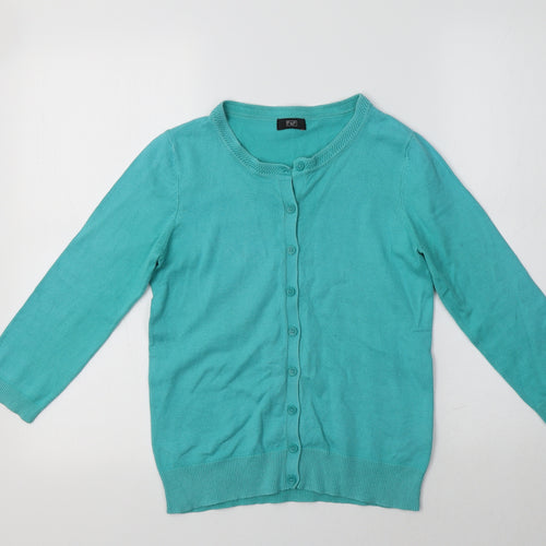 F&F Womens Blue Crew Neck  Cotton Cardigan Jumper Size 6