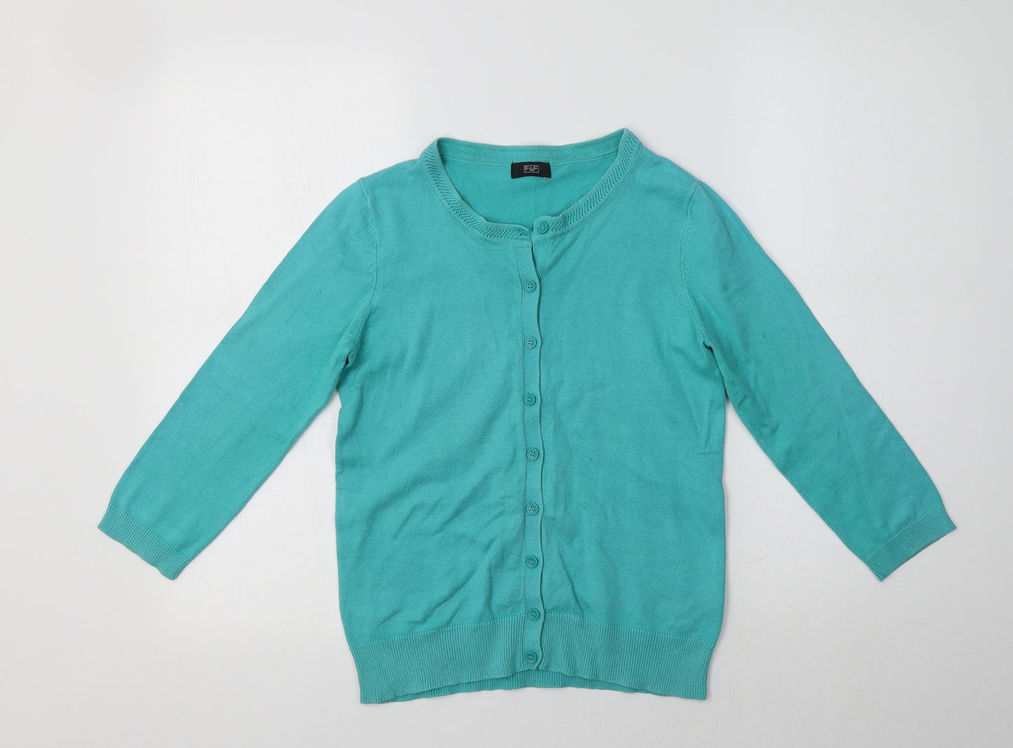 F&F Womens Blue Crew Neck  Cotton Cardigan Jumper Size 6